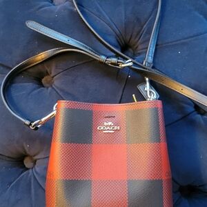 Coach Red and Black Checkered Crossbody Bag